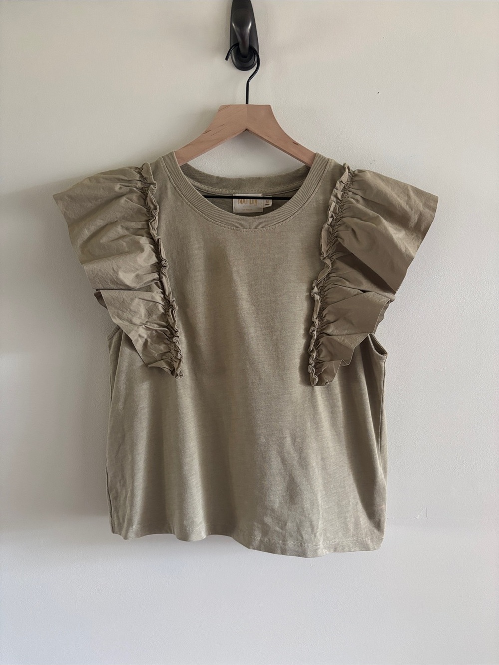 Nation • Ruffled Sleeve Cotton Tee - Taupe